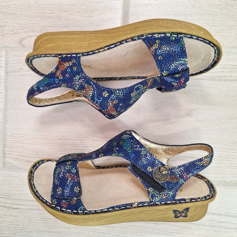 Alegria Kendra Blue Mosaic Leather T-Strap Sandals Women’s Size 38 - 8 - Picture 8 of 11